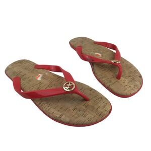MICHAEL KORS Women's Red Jelly Cork Thongs Flat Sandals Flip Flop Gold Size 7M
